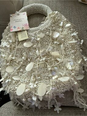 Viral Beaded Ivory Embellished Clutch - Handcrafted in India